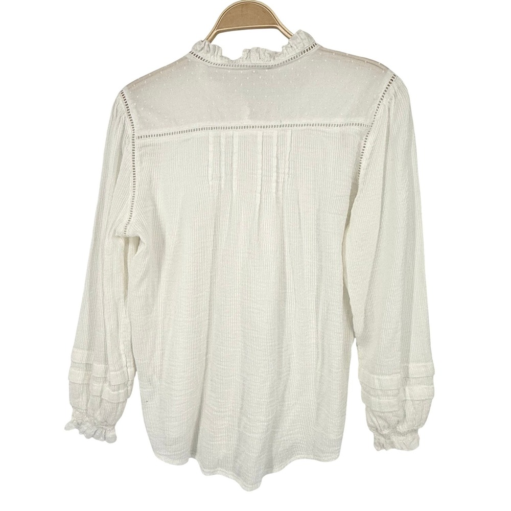 Quince Peasant Blouse Womens Large White Excellent Organic Textured Cotton RK001 - Picture 2 of 9